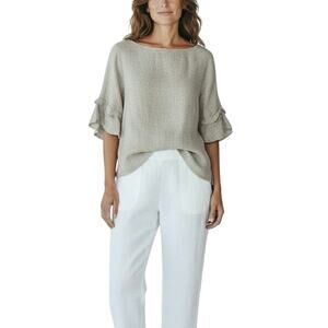 Peserico Pleated Jeweled Sleeve Round Neck Top - EU46/US12